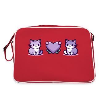 Katzen mit großem Herz - Retro Tasche - Rot/Weiß - Hinten