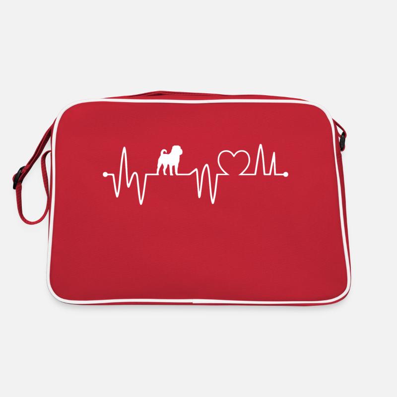 Herzschlag Hund Hund - Retro Tasche - Rot/Weiß