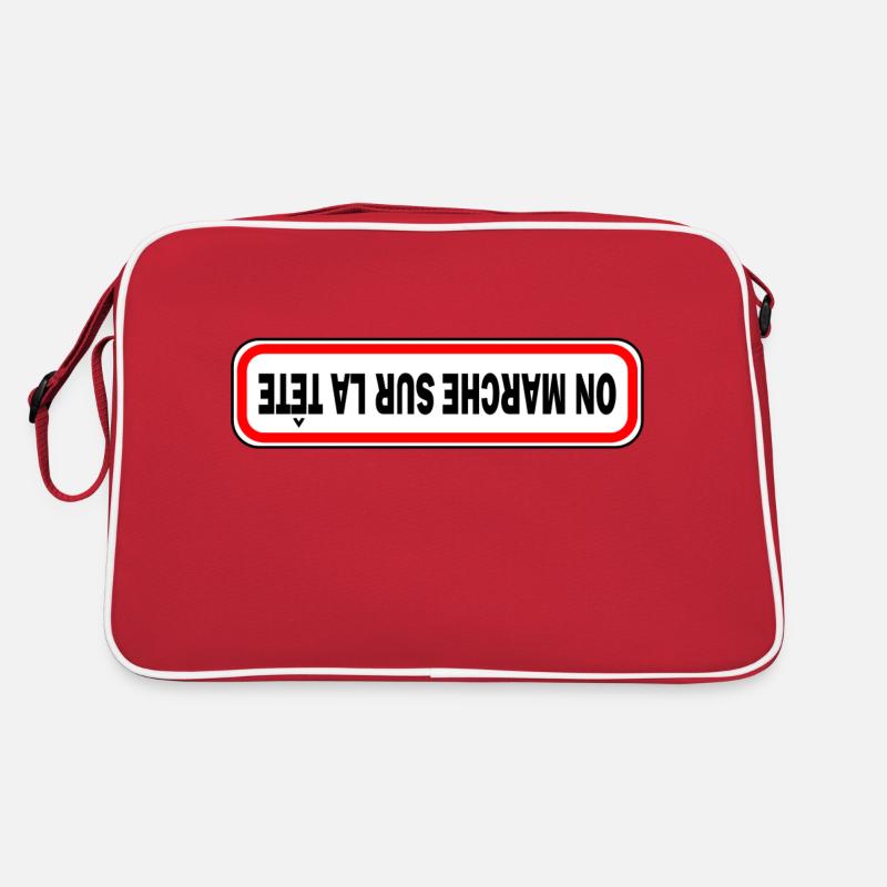Wir gehen auf dem Kopf - Retro Tasche - Rot/Weiß