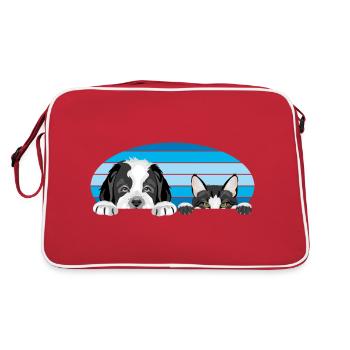 Peeping Saint Bernard puppy dog and cute cat - Retro Bag - red/white - Back