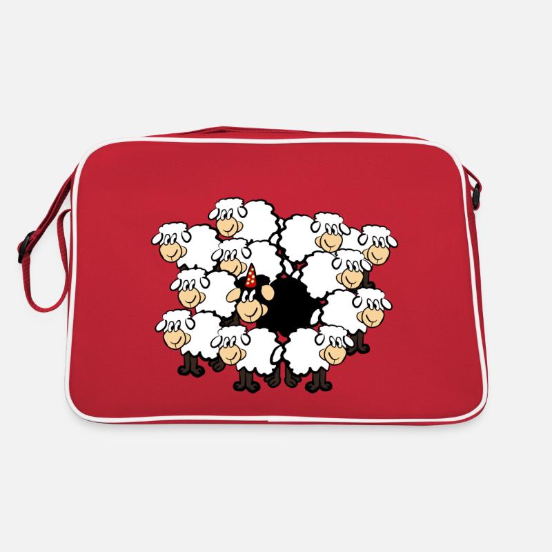 Sheep Party viele Schafe - Retro Tasche - Rot/Weiß