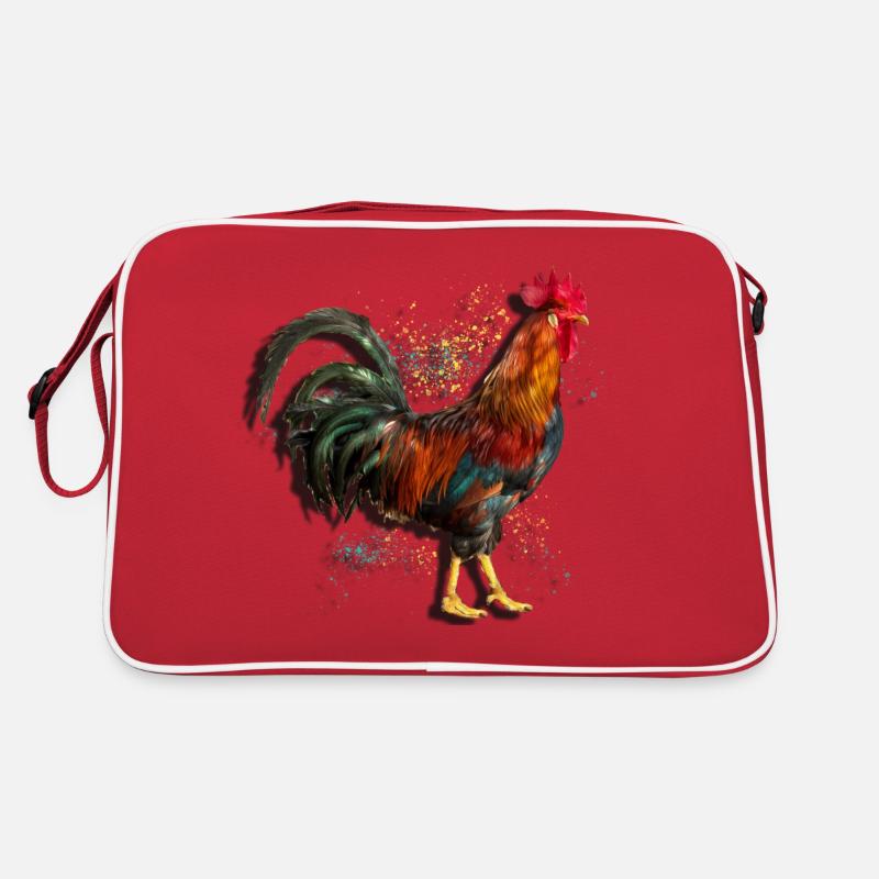 wunderschöner farbenprächtiger stolzer Hahn - Retro Tasche - Rot/Weiß