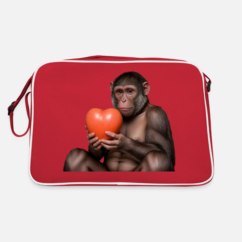 Affe mit einem Herz - Retro Tasche - Rot/Weiß