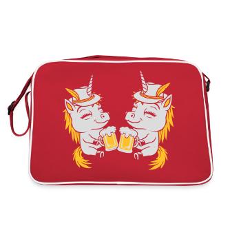 Bier Anstoßen Einhorn Team - Retro Tasche - Rot/Weiß - Hinten