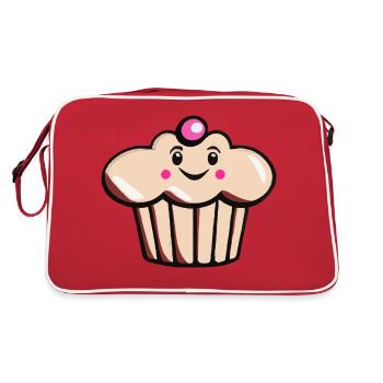 Niedlicher Muffin Cupcake mit Gesicht Vektor - Retro Tasche - Rot/Weiß - Hinten