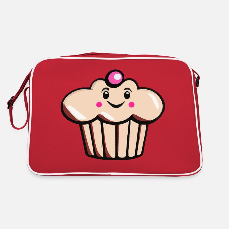 Niedlicher Muffin Cupcake mit Gesicht Vektor Retro Tasche