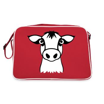 cow cute animal farm animals funny cows new 22 - Retro Bag - red/white - Back