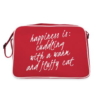 Glücklich sein heißt mit einer Katze zu kuscheln - Retro Tasche - Rot/Weiß - Hinten