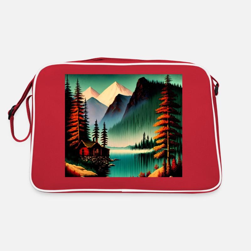 Retro mountain range with lake Retro Bag