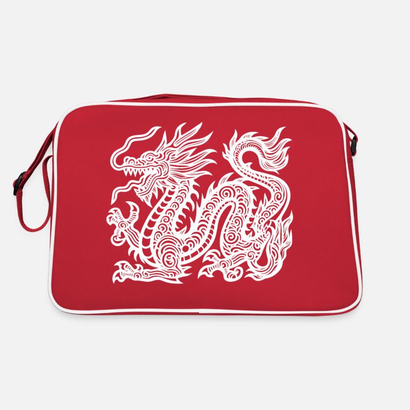 Dragon chinois blanc - Sac Retro - rouge/blanc
