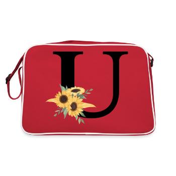 Buchstabe u blumige Sonnenblume - Retro Tasche - Rot/Weiß - Hinten