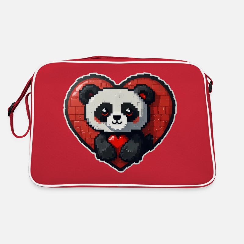 Pixel-Panda mit großem Herz Retro Tasche