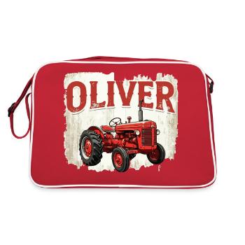 Oliver Personalized Nametag Tractor for OLIVER - Retro Bag - red/white - Back