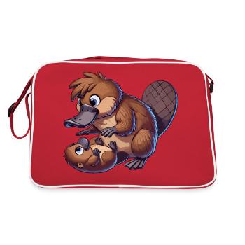 Platypus playing with child - Retro Bag - red/white - Back