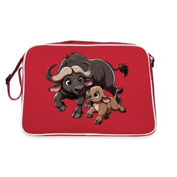 Cape buffalo mother and child - Retro Bag - red/white - Back