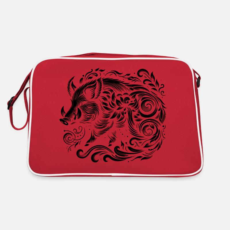 Wildschwein - Retro Tasche - Rot/Weiß
