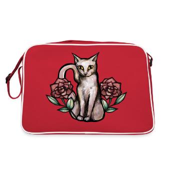 Vintage White Cat Roses - Retro Bag - red/white - Back