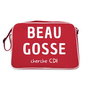 Beau Gosse cherche cdi Citation humour fun couple - Sac Retro - rouge/blanc - Dos
