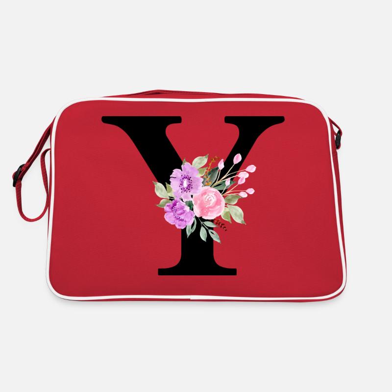 Lila Blumenbuchstabe y - Retro Tasche - Rot/Weiß