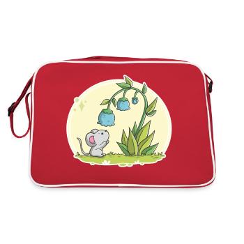 Cute mouse looking into a flower - Retro Bag - red/white - Back
