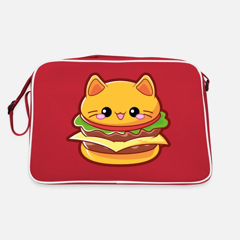 Burger Cat / Burger Katze moodrush - Retro Tasche - Rot/Weiß