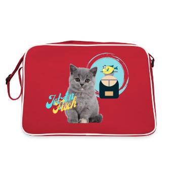 Cat thinks of fish preparation food processor - Retro Bag - red/white - Back