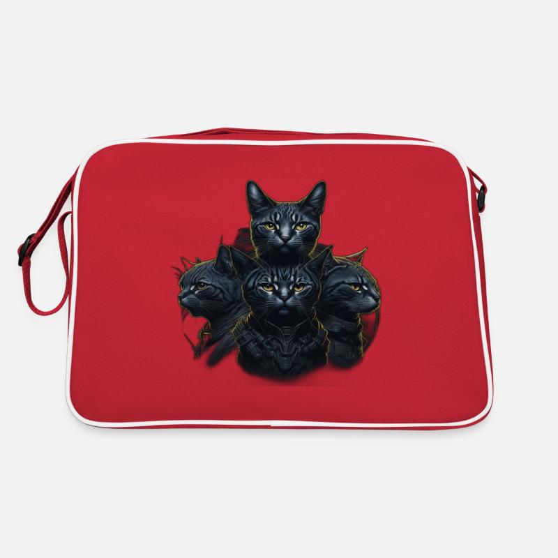 Trendige Katzen - Retro Tasche - Rot/Weiß