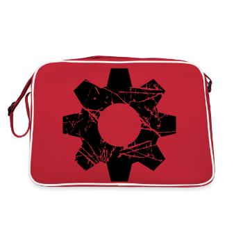 vieux, craquelures, timbre, ingénieur, ingénieur pignon danger - Sac Retro - rouge/blanc - Dos