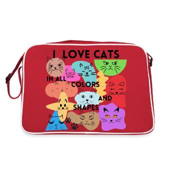 I Love Cats in all Colors and Shapes - Retro Tasche - Rot/Weiß - Hinten