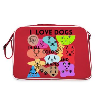 I Love Dogs in all Colors and Shapes - Retro Tasche - Rot/Weiß - Hinten