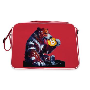 Capitalist bear eats Bitcoin cryptocurrency - Retro Bag - red/white - Back