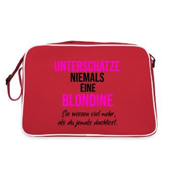 Blondine Unterschätze niemals - Retro Tasche - Rot/Weiß - Hinten