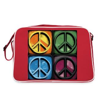 Bunte Friedenssymbole - Retro Tasche - Rot/Weiß - Hinten