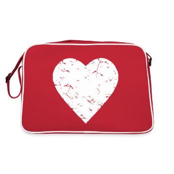 white heart - shabby chic - romance - used look - Retro Bag - red/white - Back