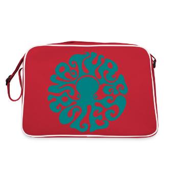 NATURE RULES! psychedelic octopus sixties türkis - Retro Tasche - Rot/Weiß - Hinten
