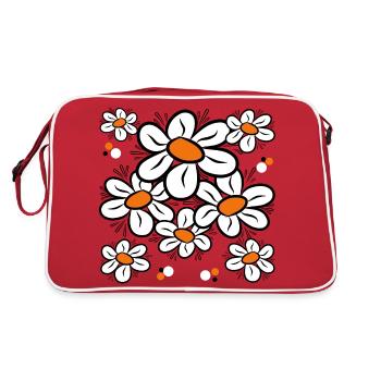 Gänseblümchen Margeriten Blumenranke Blumenmuster - Retro Tasche - Rot/Weiß - Hinten