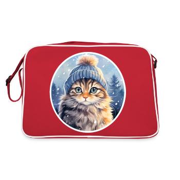 Cat in winter - Retro Bag - red/white - Back