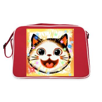 Cute funny kitten face in anime, kawaii style - Retro Bag - red/white - Back