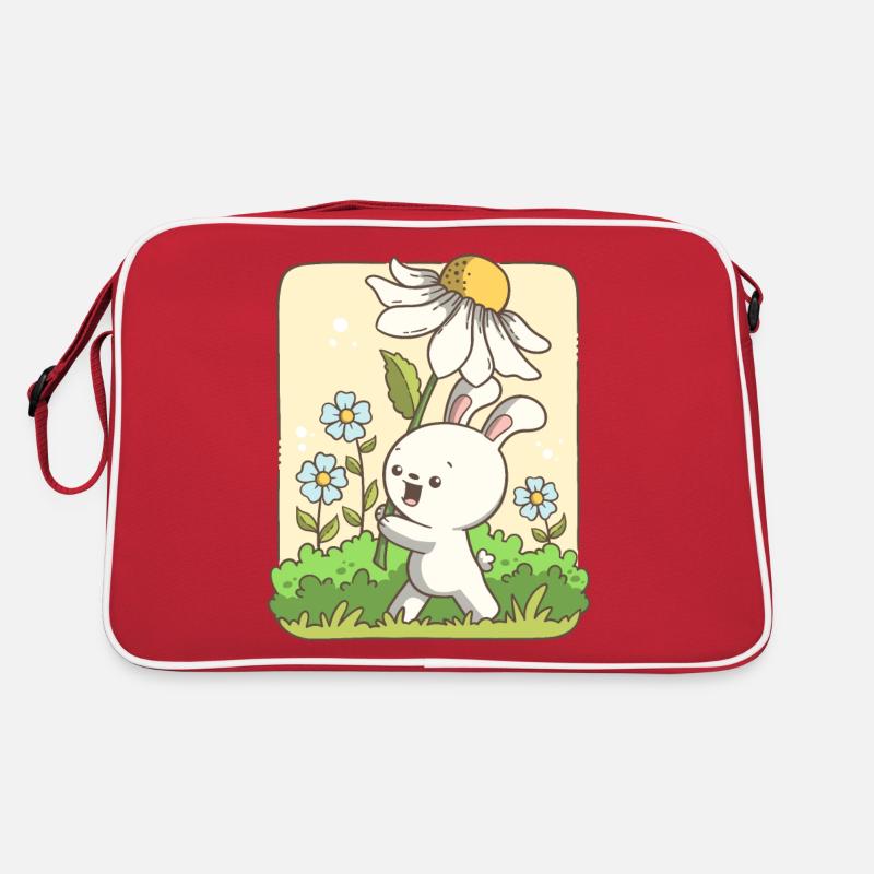 Lapin mignon portant une fleur - Sac Retro - rouge/blanc