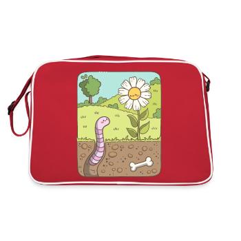 Earthworm looking at flower - Retro Bag - red/white - Back