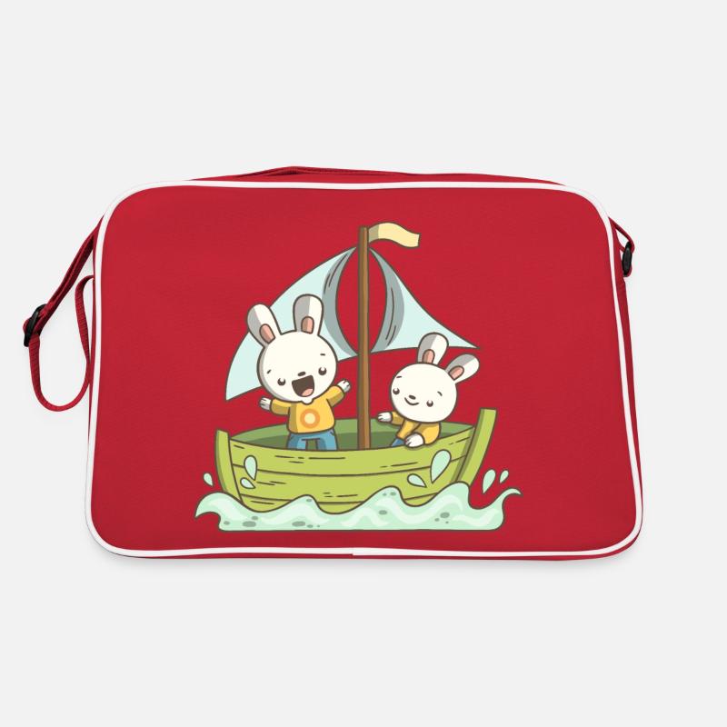 Zwei Hasen auf einem Boot Retro Tasche