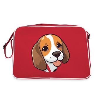 Beagle Dog Breed Watercolor Cartoon Kawaii Clipart - Retro Bag - red/white - Back