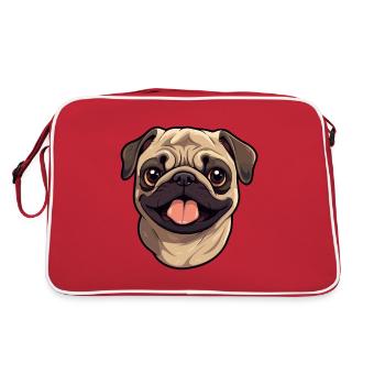 Pug Dog Breed Watercolor Cartoon Kawaii Clipart - Retro Bag - red/white - Back