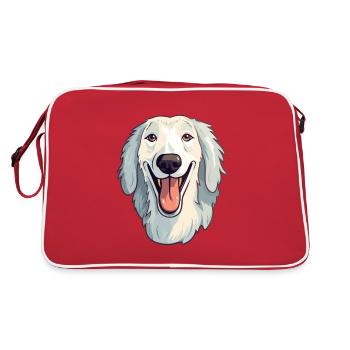Borzoi Dog Breed Watercolor Cartoon Kawaii Clipart - Retro Bag - red/white - Back