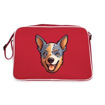 Australian Cattle Dog Breed Watercolor Cartoon Kaw - Retro Bag - red/white - Back