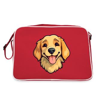 Golden Retriever Dog Breed Watercolor Cartoon Kawa - Retro Bag - red/white - Back