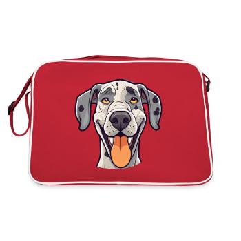 Deutsche Dogge Hunderasse Aquarell Karikatur Kawaii Cli - Retro Tasche - Rot/Weiß - Hinten