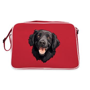 Flat Coated Retriever Dog Breed Watercolor Cartoon - Retro Bag - red/white - Back