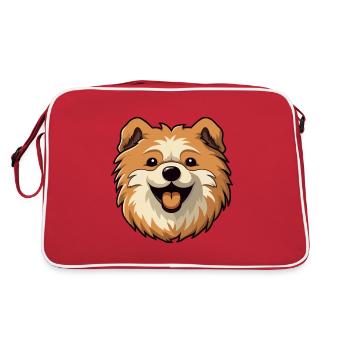 Keeshonden Dog Breed Watercolor Cartoon Kawaii Cli - Retro Bag - red/white - Back