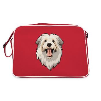 Pyrenean Shepherd Dog Breed Watercolor Cartoon Kaw - Retro Bag - red/white - Back